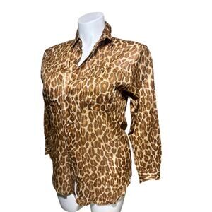 Lizwear Leopard Animal Print Button Front Shirt Women’s Small 100% Cotton Blouse